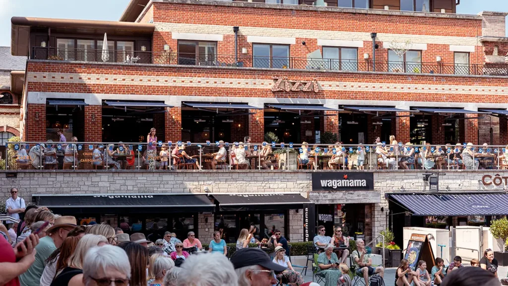 Wagamama restaurant frontage at Brewery Square during the day