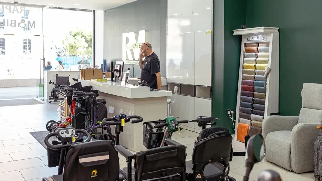 Selection of mobility scooters available at Rapid Mobility Dorchester showroom